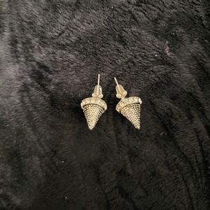 Silver/black cone shaped earrings with rhinestone accents